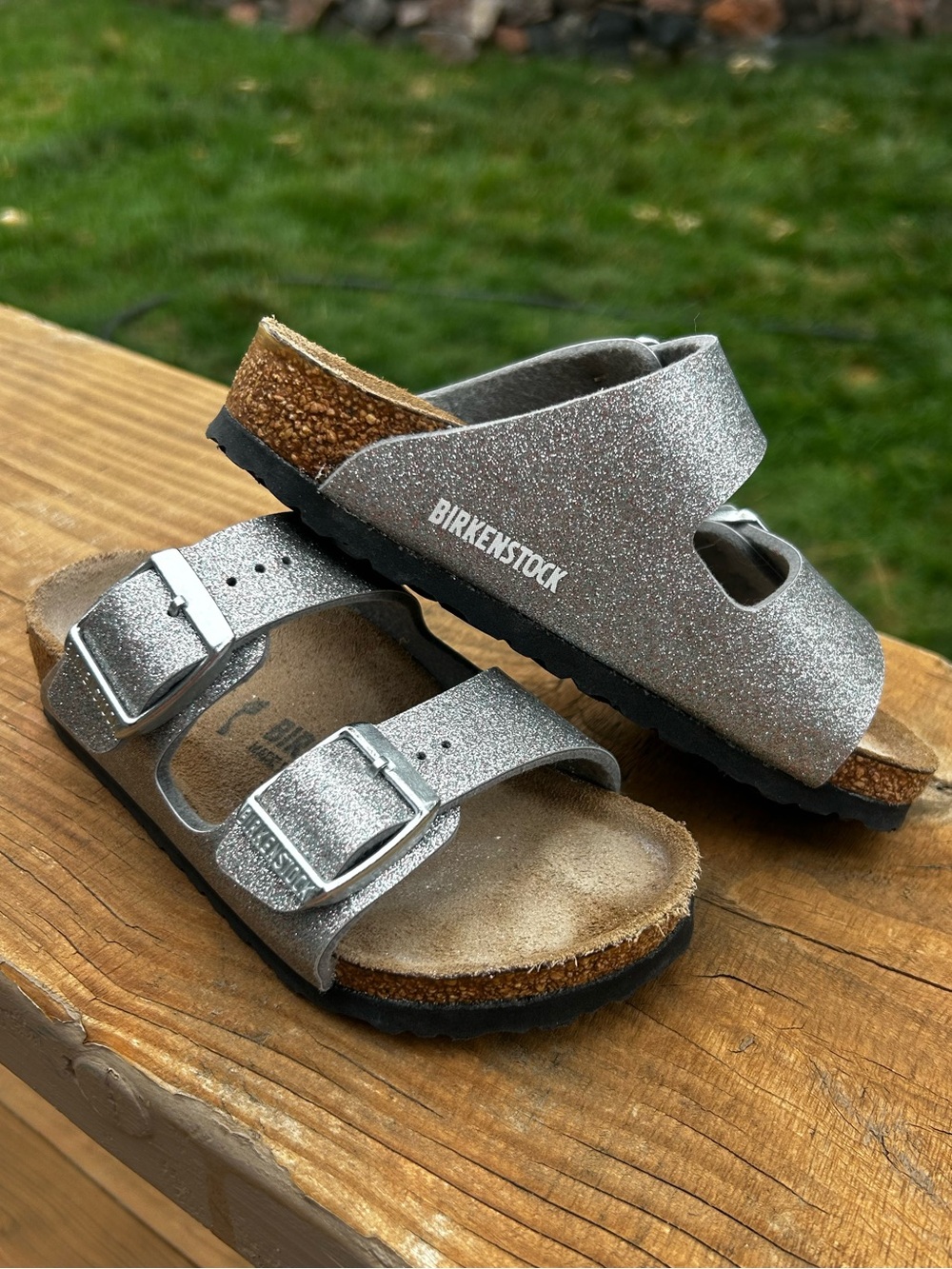 Birkenstock Kids Silver Flor Sparkling Size 26/8-8.5